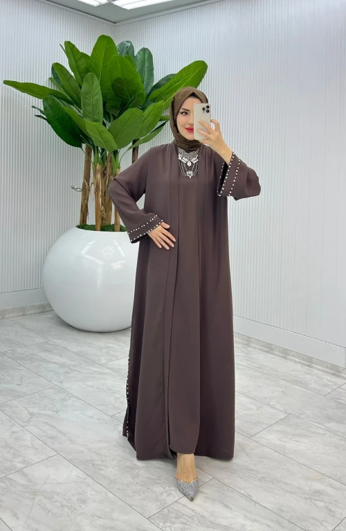 Kahve Premium Sofia Abaya Takım Tesettür Giyim