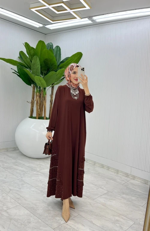 Kahve İsabella Elbise Tesettür Giyim