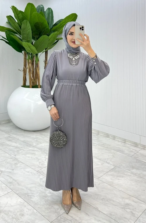 Gri İris Etek Takım Tesettür Giyim