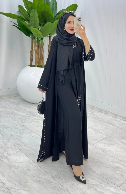 Siyah Premıum Faya Abaya Tulum Takım Tesettür Giyim