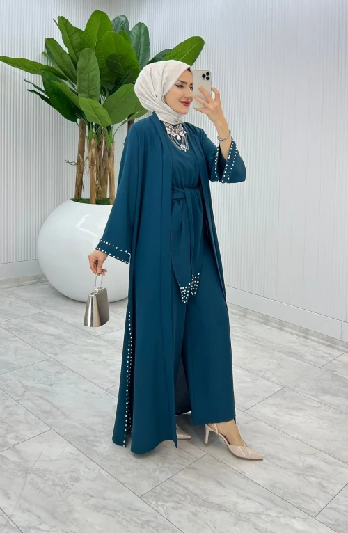 Petrol Premıum Faya Abaya Tulum Takım Tesettür Giyim