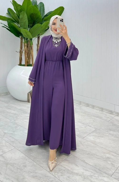 Mürdüm Premıum Faya Abaya Tulum Takım Tesettür Giyim