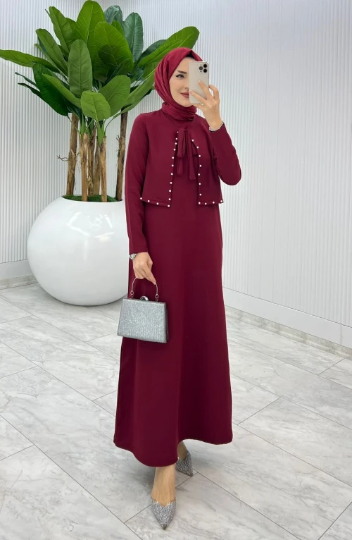 Bordo Arzum Elbise Tesettür Giyim