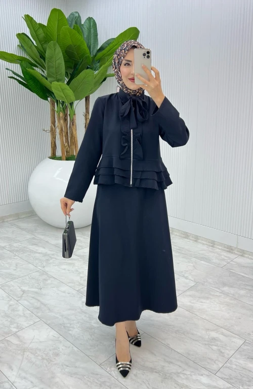 Siyah Aygen Etek Takım Tesettür Giyim