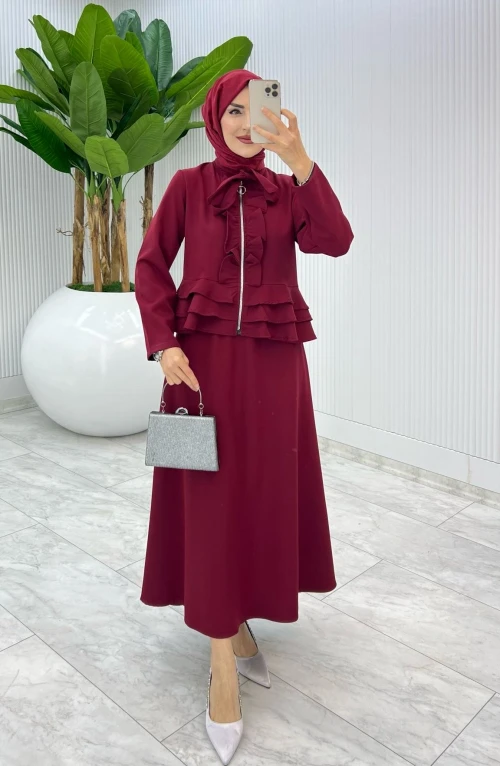 Bordo Aygen Etek Takım Tesettür Giyim