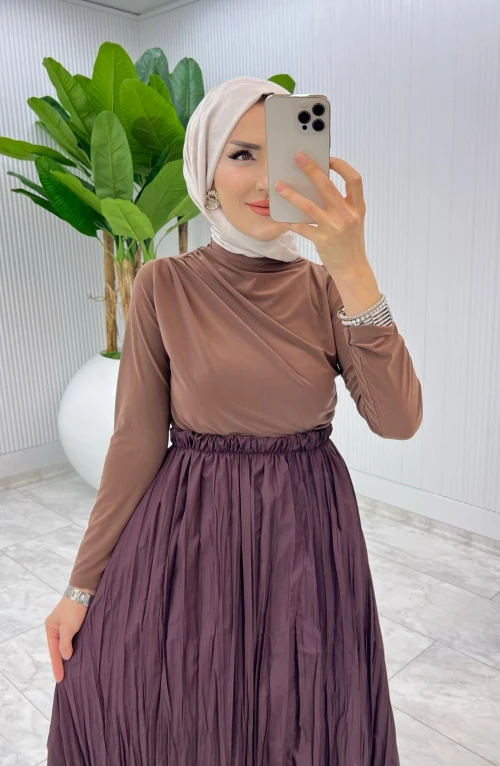Kahve Tek Sadece Bluz Tesettür Giyim