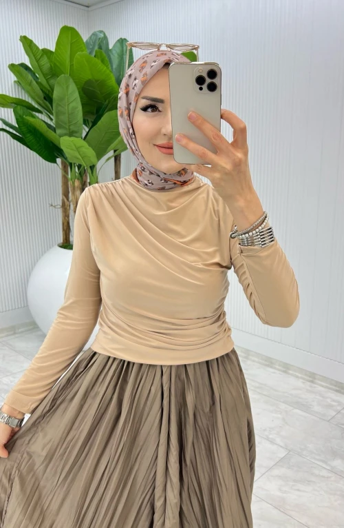 Krem Tek Sadece Bluz Tesettür Giyim
