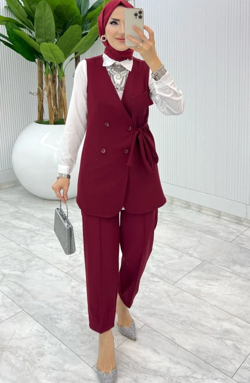 Bordo Hilal Takım Tesettür Giyim