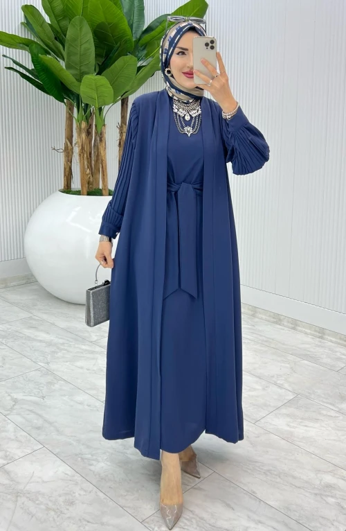 İndigo Premıum Melek Abaya Takım Tesettür Giyim