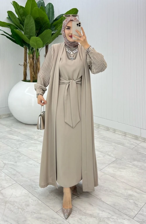 Taş Premıum Melek Abaya Takım Tesettür Giyim