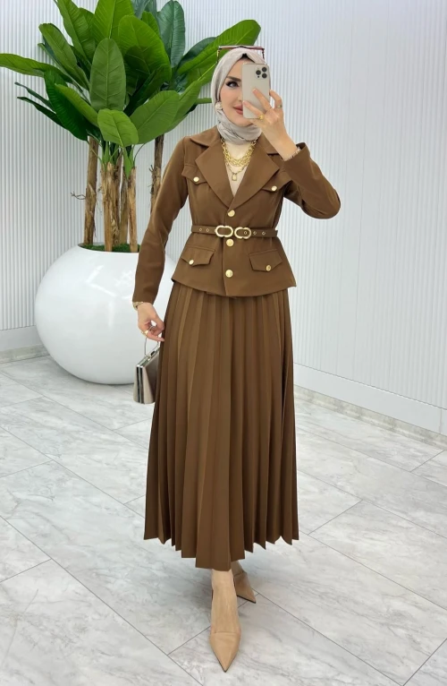 Kahve Premıum Hülya Etek Takım Tesettür Giyim