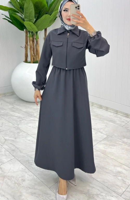 Füme Oylat Elbise Tesettür Giyim