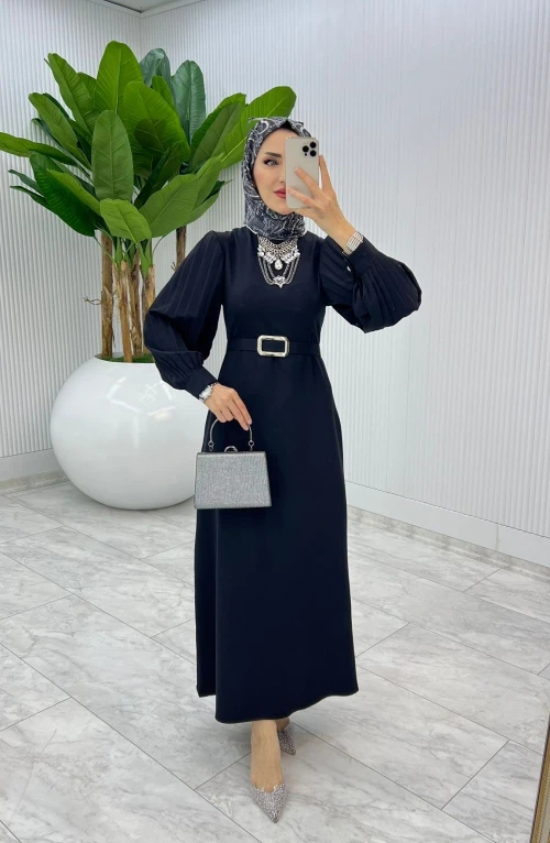 Siyah Kalem Elbise Tesettür Giyim