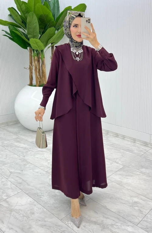 Bordo Premium Asalet Elbise Tesettür Giyim