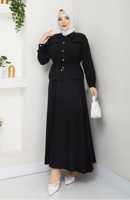 Siyah Moda Etek Takım Tesettür Giyim