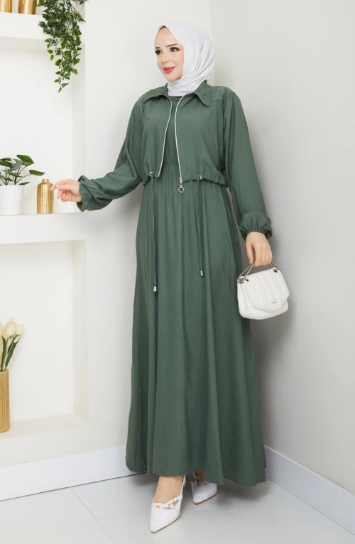 Haki Moda Fermuar Elbise Takım