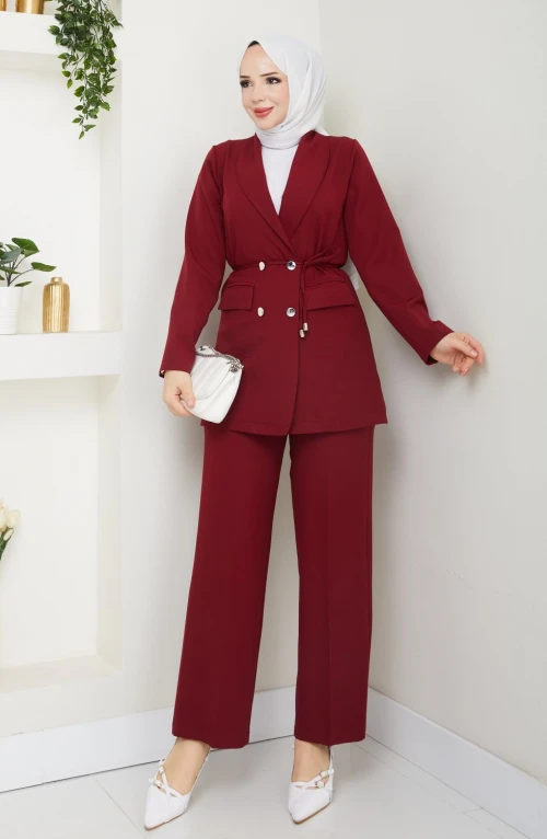 Bordo Modaceket Takım Tesettür Giyyim