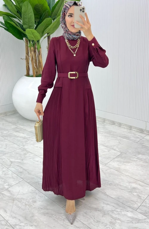 Bordo Premium Selena Elbise Tesettür Giyim