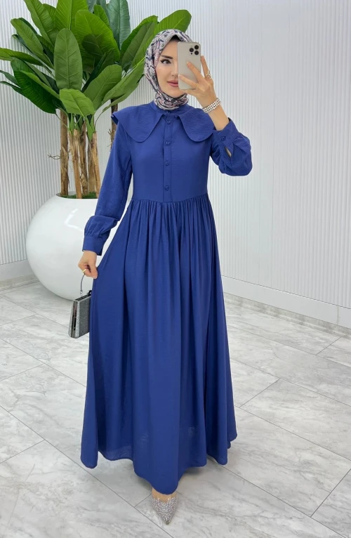 İndigo Premium Bebe Yaka Elbise Tesettür Giyim
