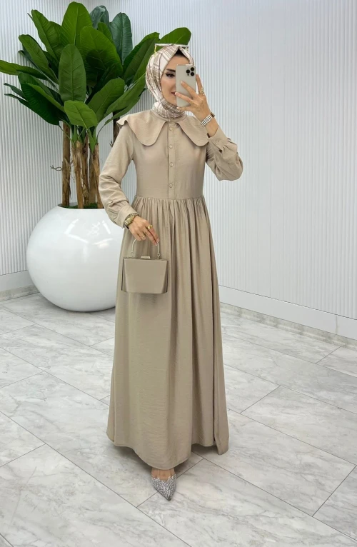 Taş Premium Bebe Yaka Elbise Tesettür Giyim