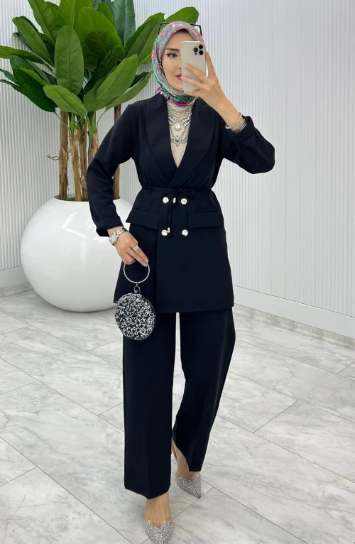 Siyah Moda Ceket Takım Tesettür Giyim