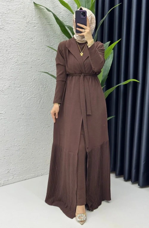 Kahve Premium Üçlü Helena Takım Tesettür Giyim