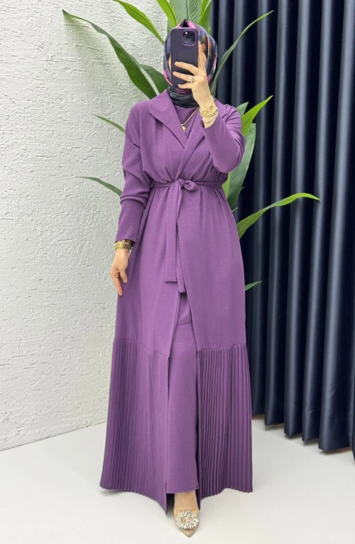 Mürdüm Premium Üçlü Helena Takım Tesettür Giyim