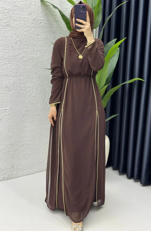 Kahve Premium İkili Şifon Takım Tesettür Giyim