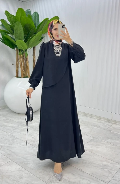Siyah Premium Paris Elbise Tesettür Giyim