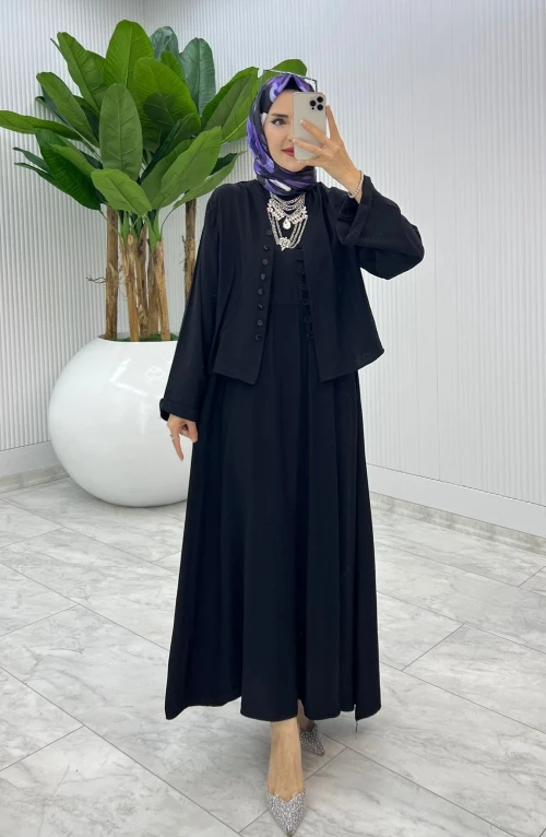 Siyah Halime Elbise Takım Tesettür Giyim