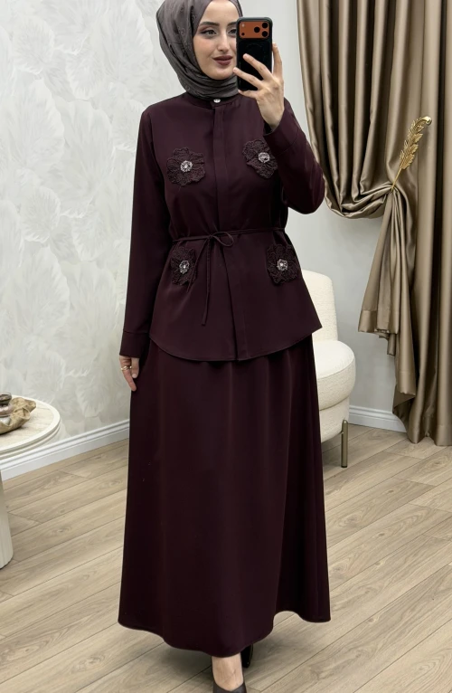 Çiçek Etek Takım Bordo Çiçek Etek Takım Bordo