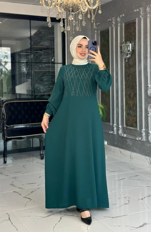 Kare Elbise Zümrüt Kare Elbise Zümrüt
