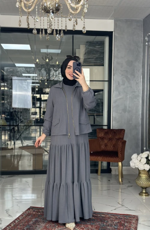 Atiye Elbise Ceket Takım Gri Atiye Elbise Ceket Takım Gri