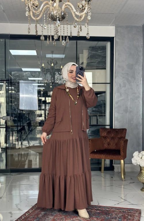 Atiye Elbise Ceket Takım Kiremit Atiye Elbise Ceket Takım Kiremit