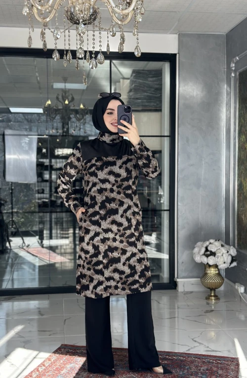 Sayra Tunik Leopar Kahve