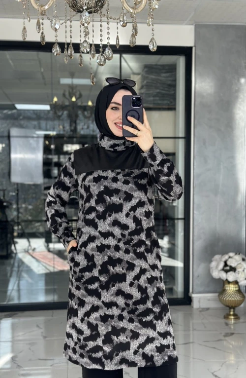 Sayra Tunik Leopar Gri