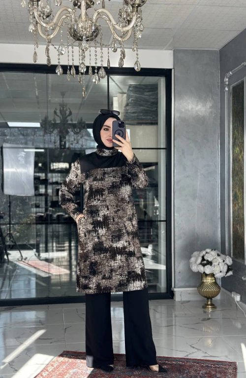 Sayra Tunik Etnik Desen Kahve
