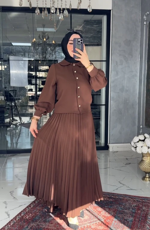 Rümeysa Etek Takım Kahve