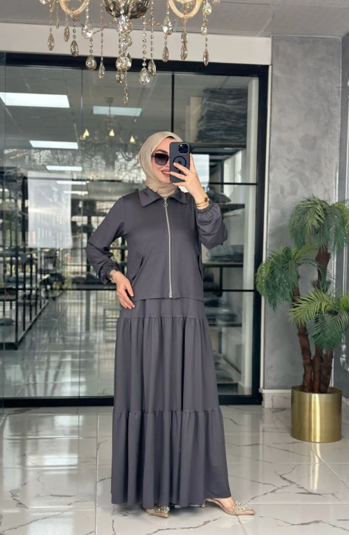 Asiye Ceket Elbise-Gri