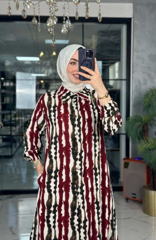 Lenna Uzun Gömlek-Bordo