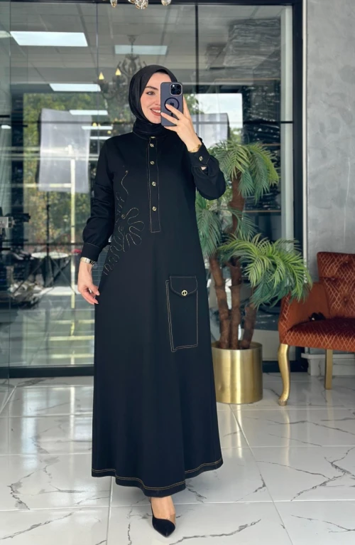 Kabartma Desenli Elbise Siyah Kabartma Desenli Elbise Siyah
