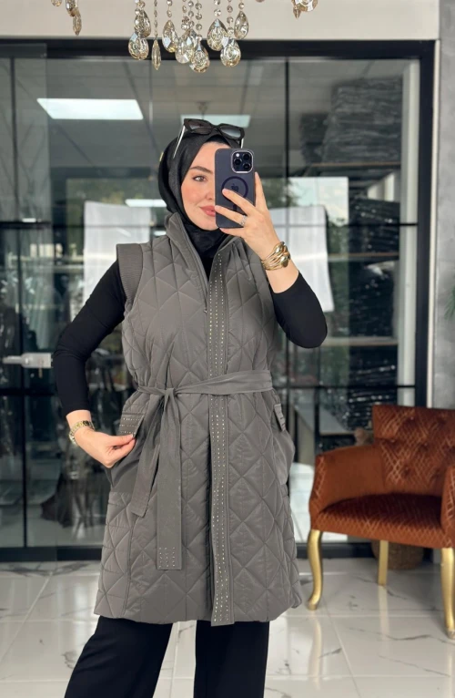 Taşlı Kapitone Yelek Antrasit Taşlı Kapitone Yelek Antrasit