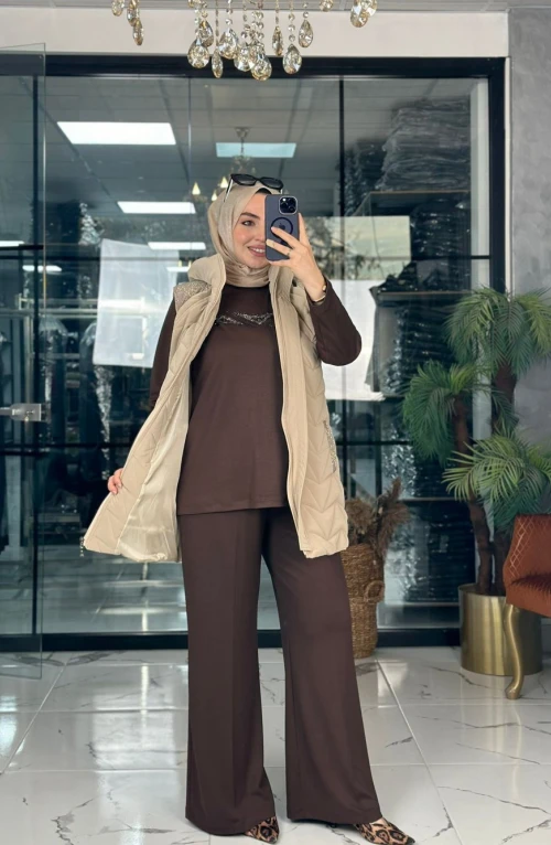 Taşlı Spor Takım Kahverengi Taşlı Spor Takım Kahverengi