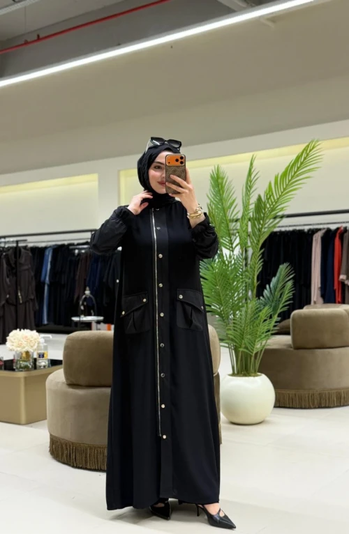 Paraşüt Detaylı Ferace Siyah Paraşüt Detaylı Ferace Siyah
