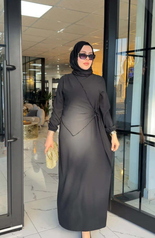 Paraşüt Detaylı Ferace Siyah