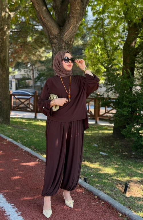 Kumsal şalvar takım-Kahverengi Kumsal şalvar takım-Kahverengi